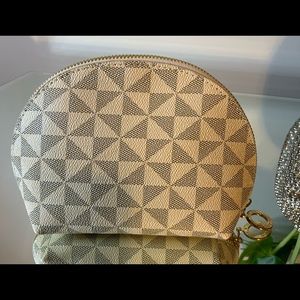 Checkered Leather Makeup Bag